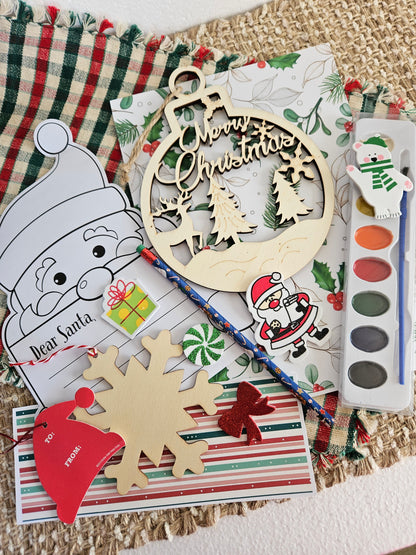 DIY Christmas Gift Set: Wooden Ornaments, Paints, Stickers, and Santa Letter