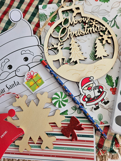 DIY Christmas Gift Set: Wooden Ornaments, Paints, Stickers, and Santa Letter