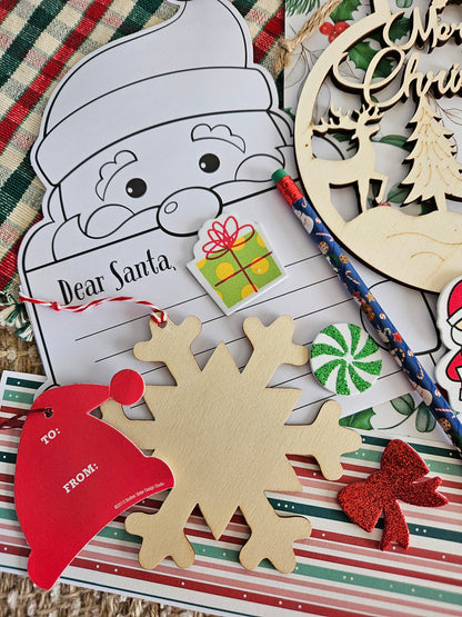 DIY Christmas Gift Set: Wooden Ornaments, Paints, Stickers, and Santa Letter