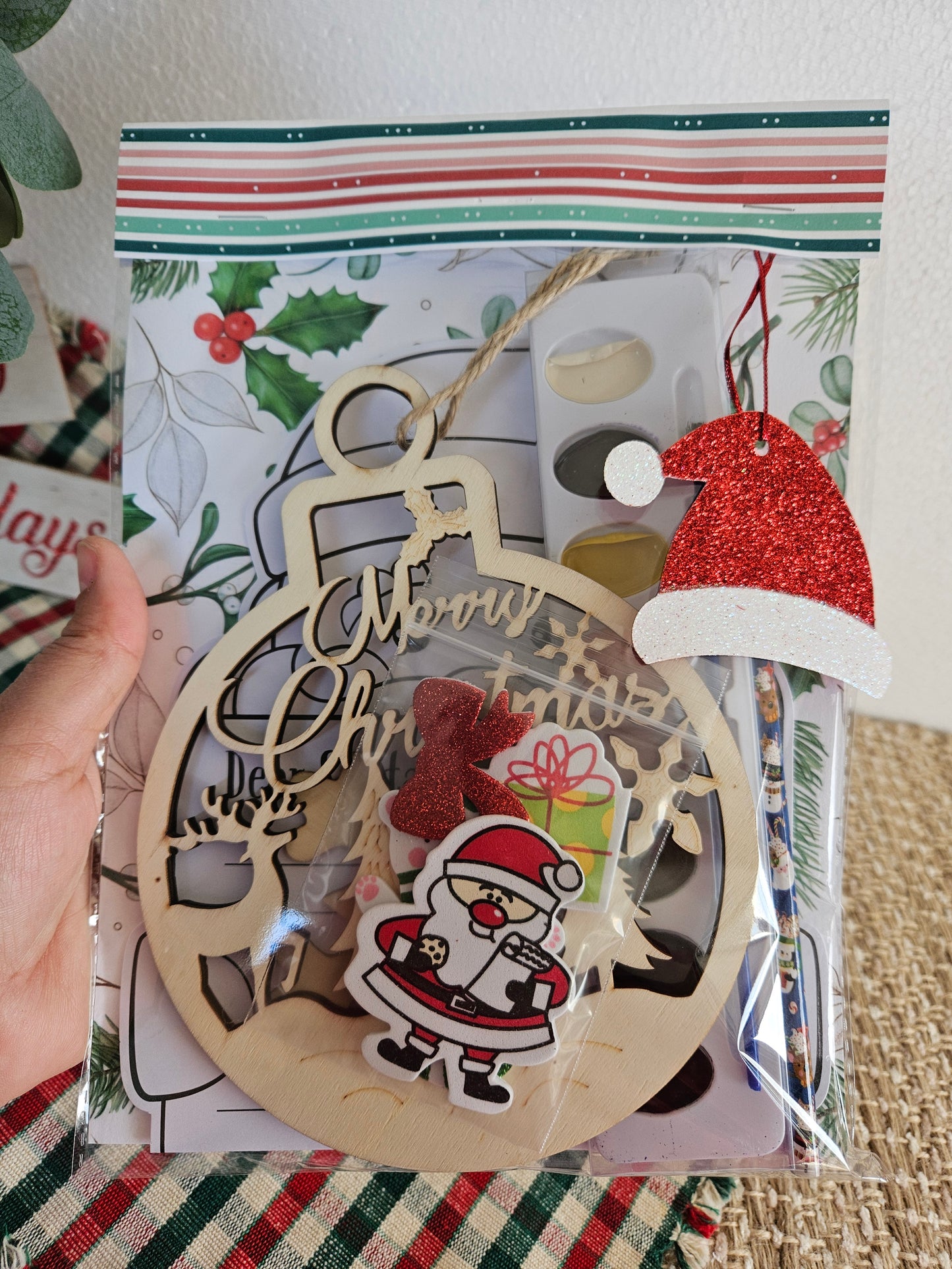 DIY Christmas Gift Set: Wooden Ornaments, Paints, Stickers, and Santa Letter