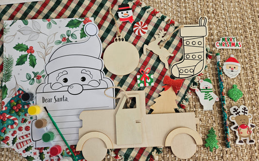 DIY Christmas Gift Set: Wooden Ornaments, Paints, Stickers, and Santa Letter