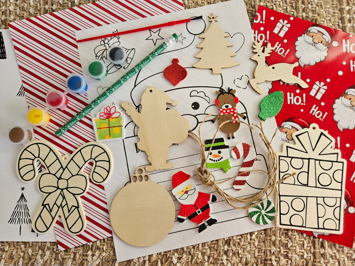 DIY Christmas Gift Set: Wooden Ornaments, Paints, Stickers, and Santa Letter