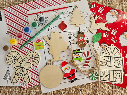 DIY Christmas Gift Set: Wooden Ornaments, Paints, Stickers, and Santa Letter