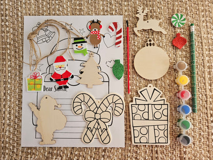 DIY Christmas Gift Set: Wooden Ornaments, Paints, Stickers, and Santa Letter