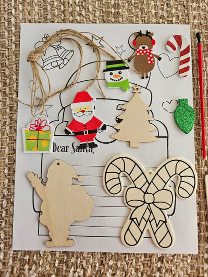 DIY Christmas Gift Set: Wooden Ornaments, Paints, Stickers, and Santa Letter