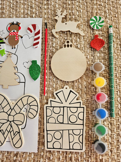 DIY Christmas Gift Set: Wooden Ornaments, Paints, Stickers, and Santa Letter