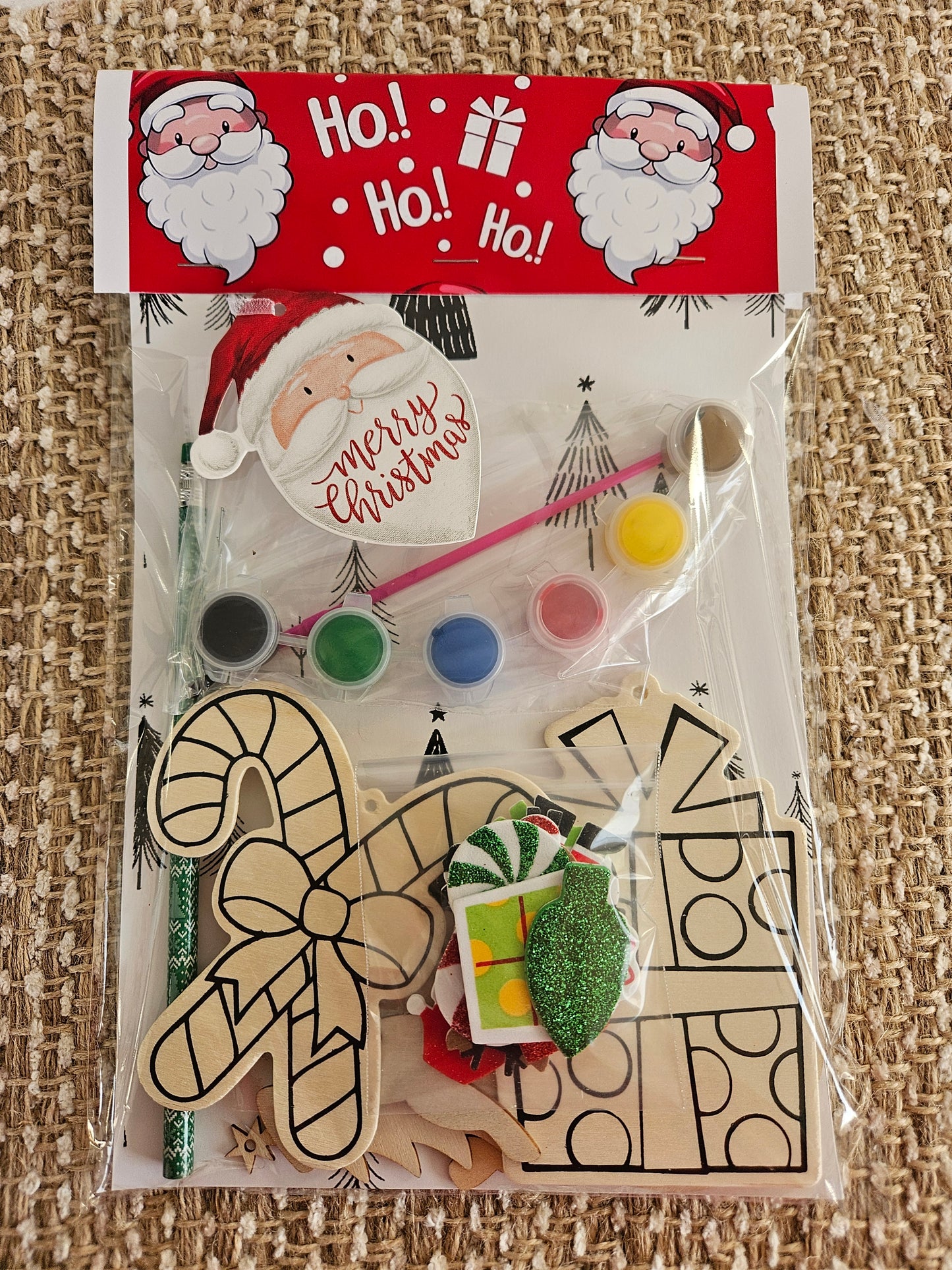 DIY Christmas Gift Set: Wooden Ornaments, Paints, Stickers, and Santa Letter