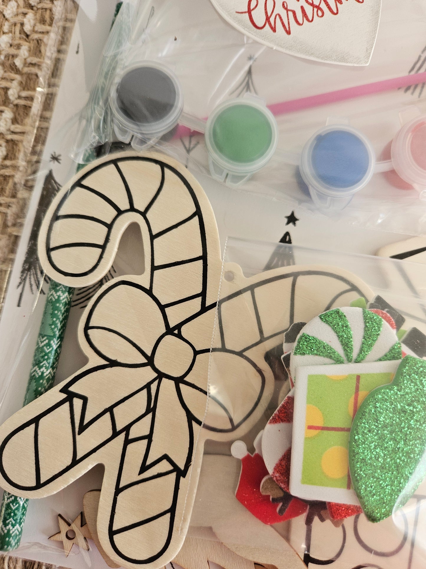 DIY Christmas Gift Set: Wooden Ornaments, Paints, Stickers, and Santa Letter