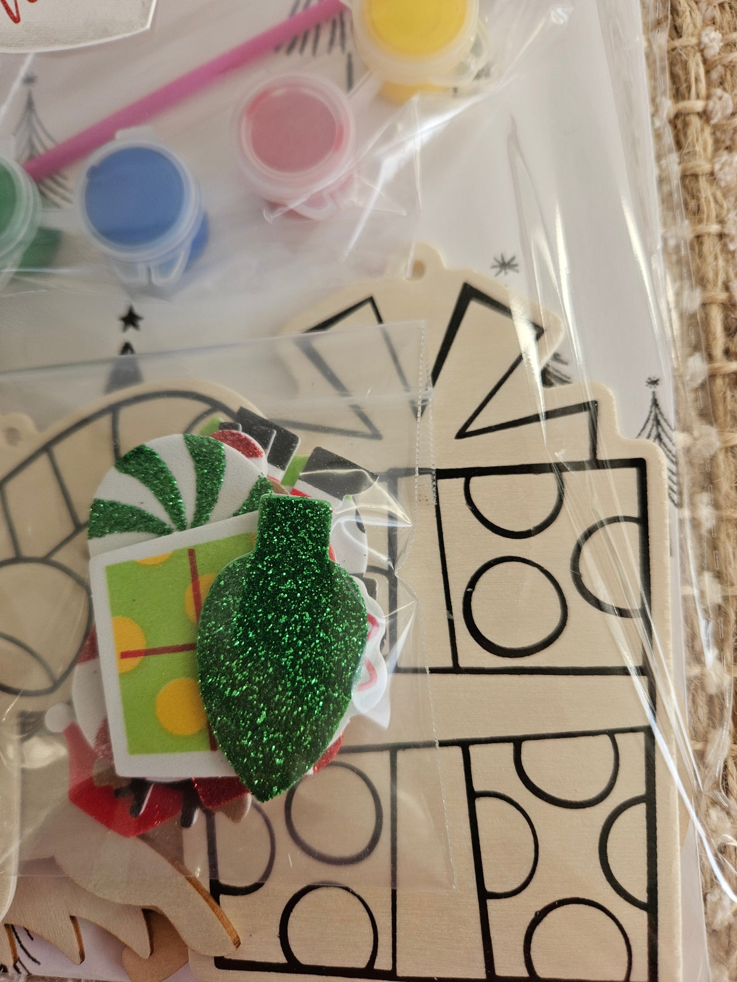 DIY Christmas Gift Set: Wooden Ornaments, Paints, Stickers, and Santa Letter