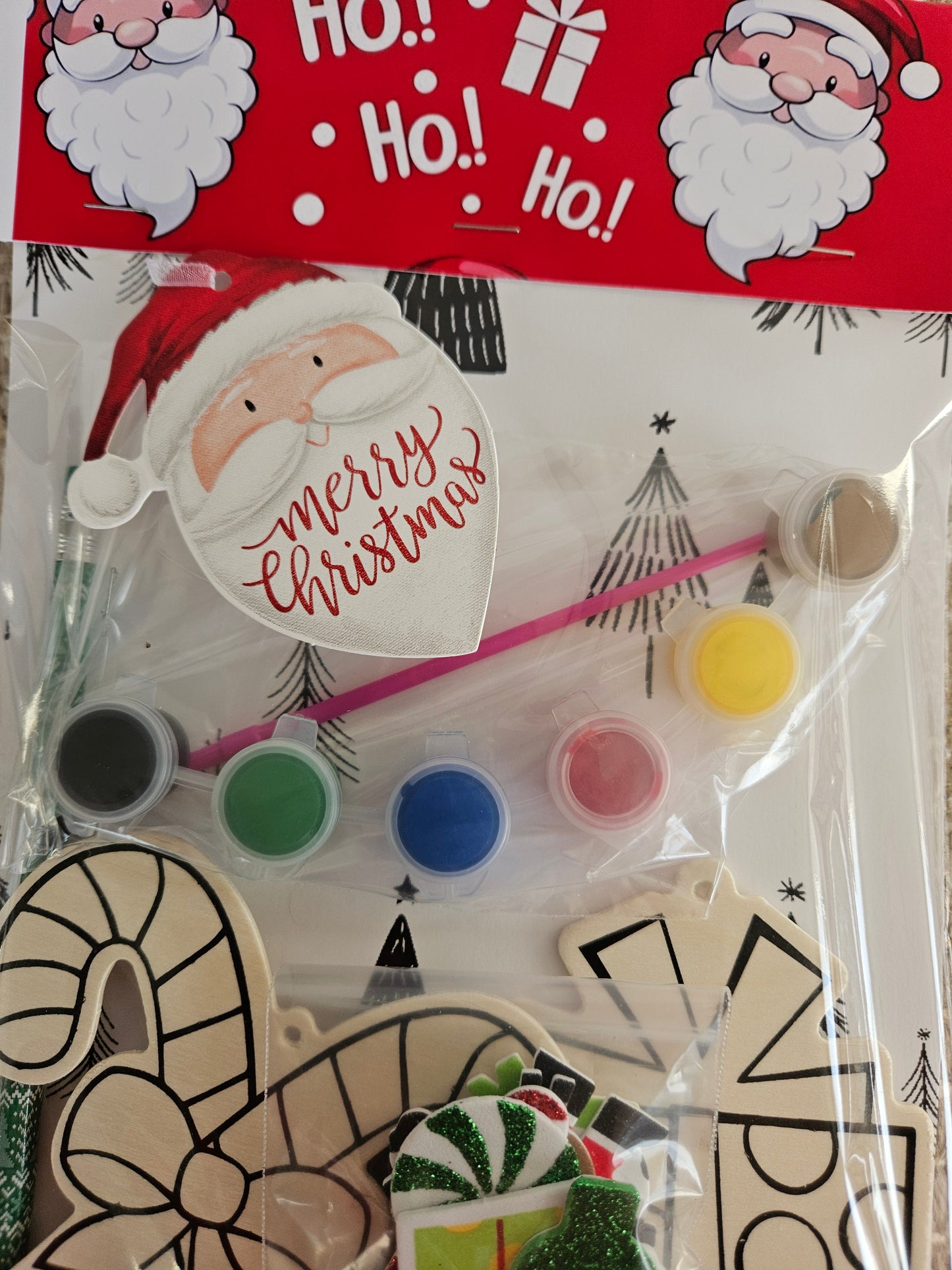 DIY Christmas Gift Set: Wooden Ornaments, Paints, Stickers, and Santa Letter