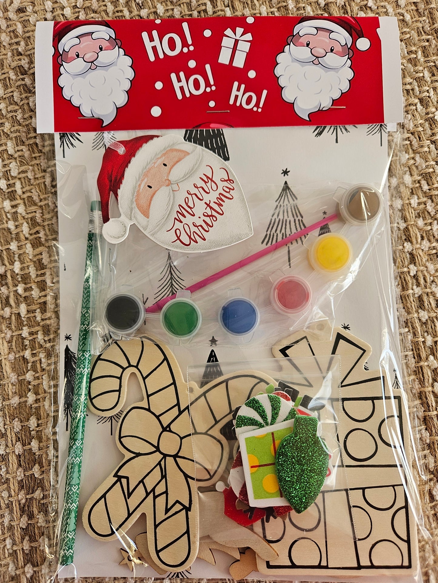 DIY Christmas Gift Set: Wooden Ornaments, Paints, Stickers, and Santa Letter