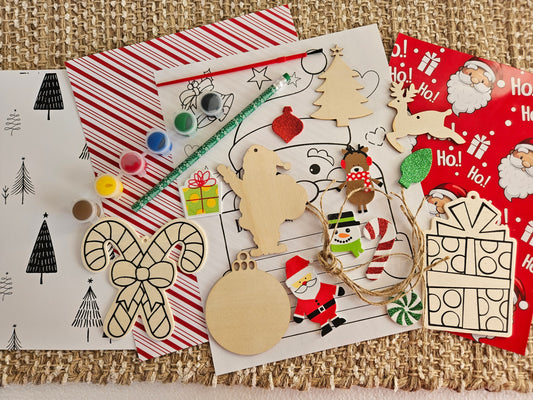 DIY Christmas Gift Set: Wooden Ornaments, Paints, Stickers, and Santa Letter