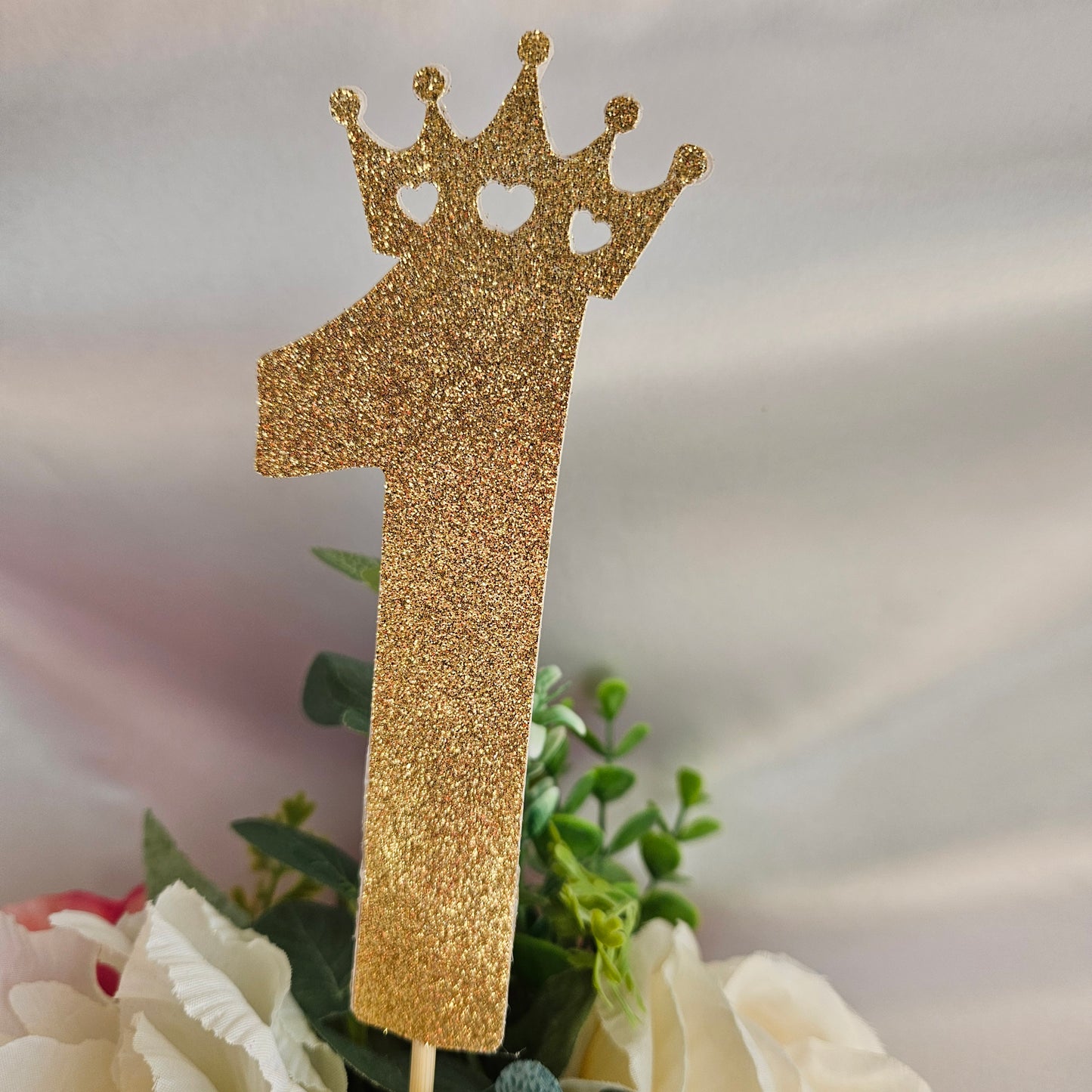 Set of 6 number 1 with Crown centerpieces Toppers or use it as Cake Toppers with glittery cardstock for birthday Party Table Decorations handmade