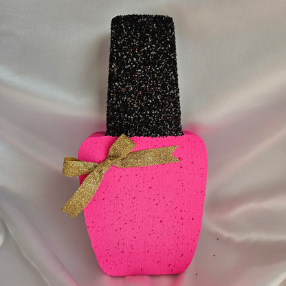 Elegant Custom Styrofoam Nail Polish handmade Cutout with Glitter Ribbon Perfect for Glam Parties & Events quinceañera 40 and fabulous