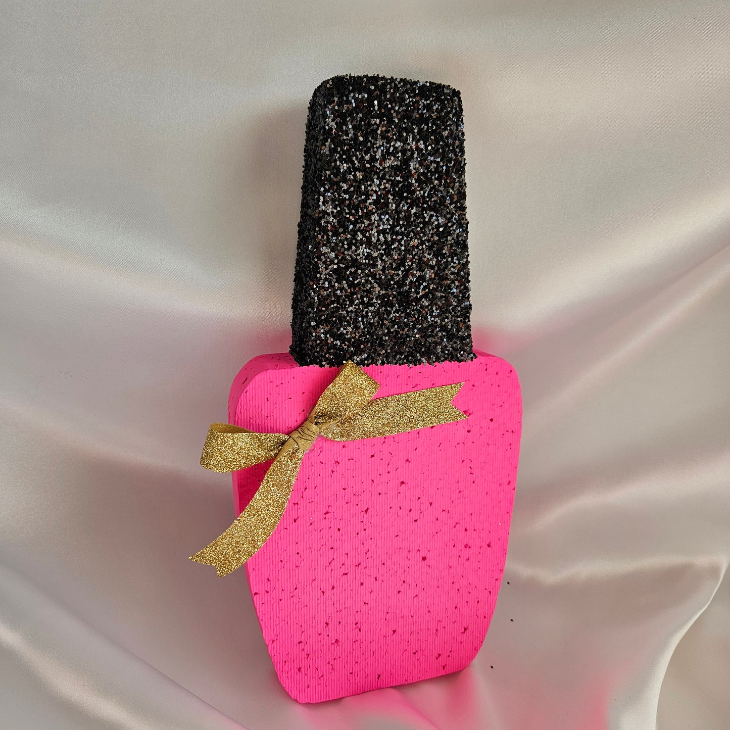 Elegant Custom Styrofoam Nail Polish handmade Cutout with Glitter Ribbon Perfect for Glam Parties & Events quinceañera 40 and fabulous