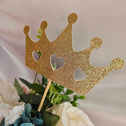 Set of 6 Crown with hearts centerpieces Toppers or use it as Cake Toppers with glittery cardstock for birthday Party Table Decorations Big 6 inch wide and handmade