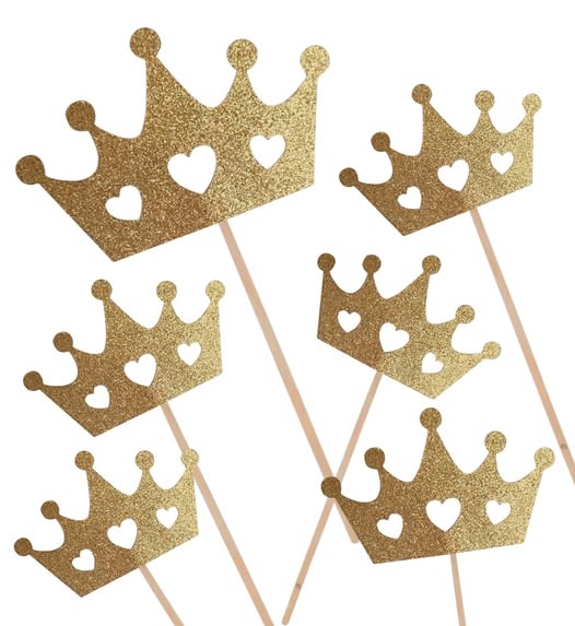 Set of 6 Crown with hearts centerpieces Toppers or use it as Cake Toppers with glittery cardstock for birthday Party Table Decorations Big 6 inch wide and handmade