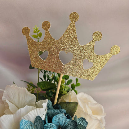 Set of 6 Crown with hearts centerpieces Toppers or use it as Cake Toppers with glittery cardstock for birthday Party Table Decorations Big 6 inch wide and handmade