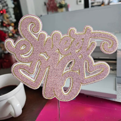 Light Pink Sweet 16 Cake Topper, w Glitter Layers - Elegant Birthday Table Party Decoration