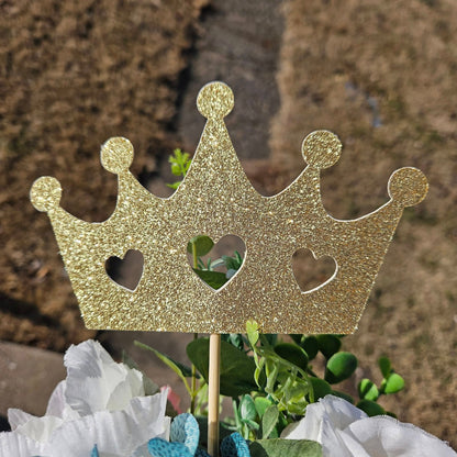 Set of 6 Crown with hearts centerpieces Toppers or use it as Cake Toppers with glittery cardstock for birthday Party Table Decorations Big 6 inch wide and handmade