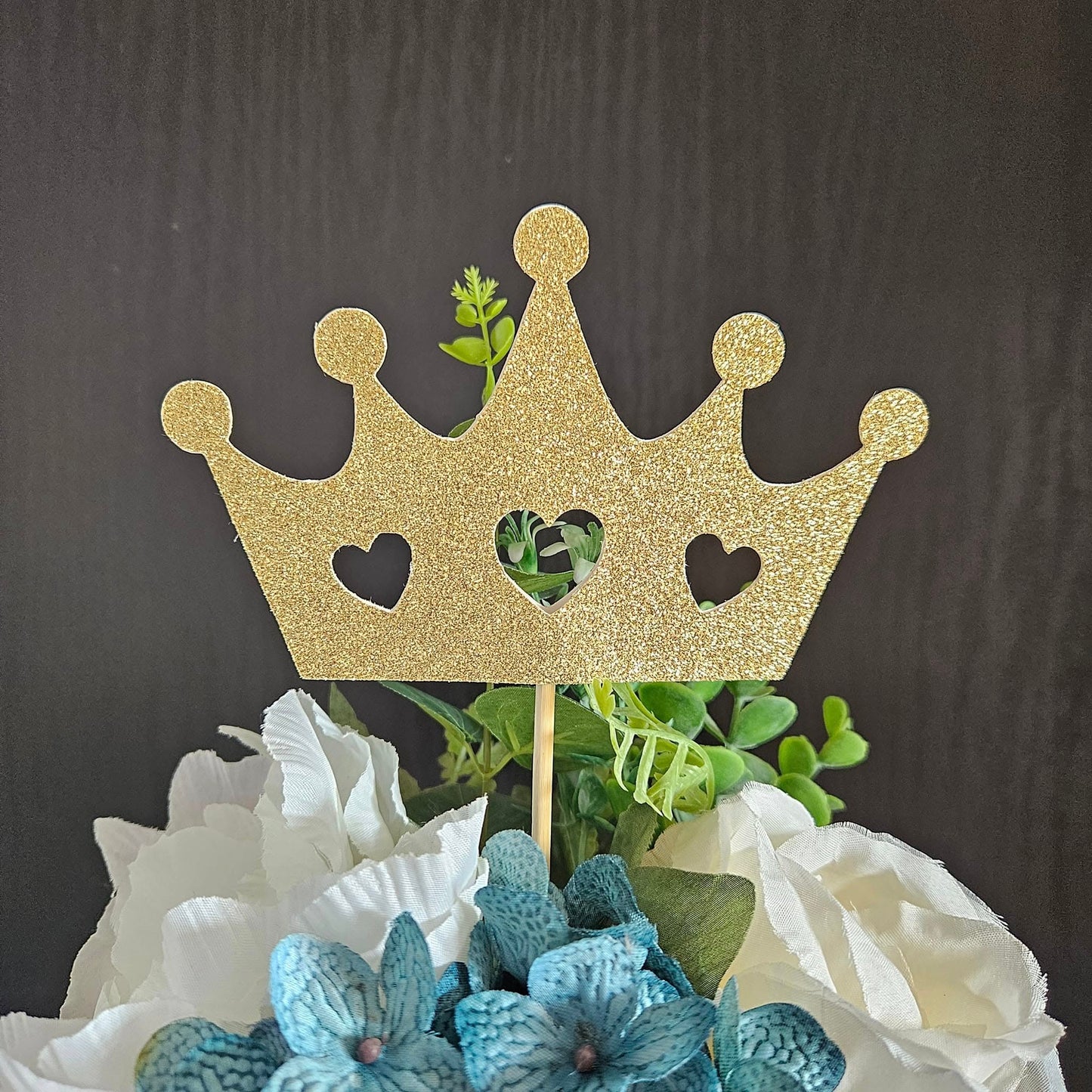 Set of 6 Crown with hearts centerpieces Toppers or use it as Cake Toppers with glittery cardstock for birthday Party Table Decorations Big 6 inch wide and handmade