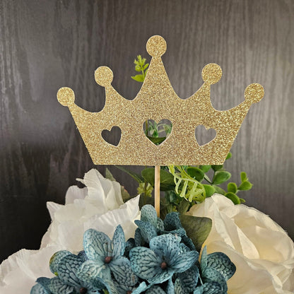 Set of 6 Crown with hearts centerpieces Toppers or use it as Cake Toppers with glittery cardstock for birthday Party Table Decorations Big 6 inch wide and handmade