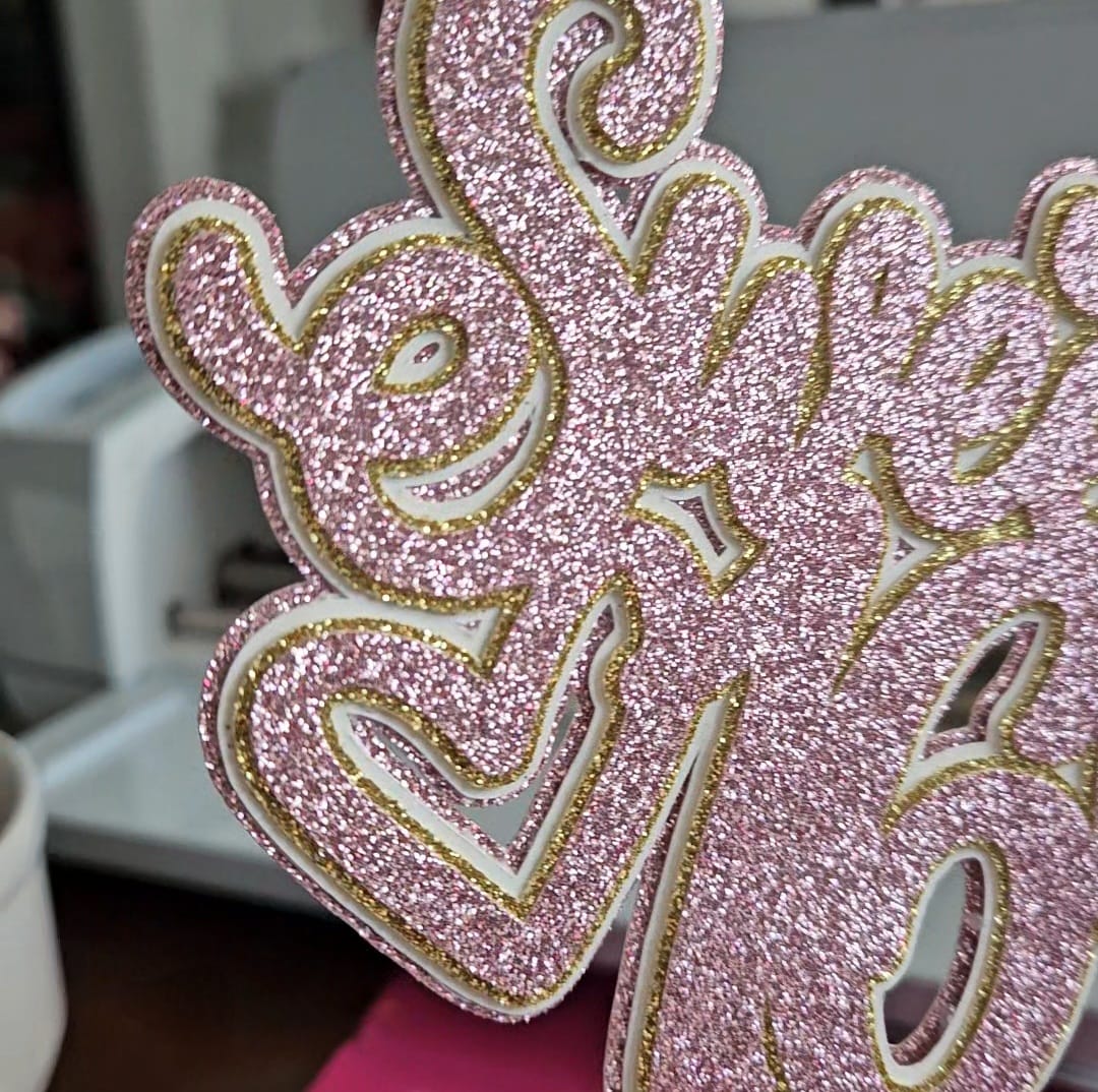 Light Pink Sweet 16 Cake Topper, w Glitter Layers - Elegant Birthday Table Party Decoration