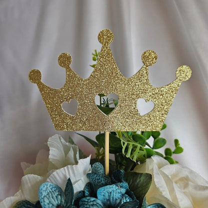 Set of 6 Crown with hearts centerpieces Toppers or use it as Cake Toppers with glittery cardstock for birthday Party Table Decorations Big 6 inch wide and handmade