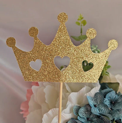 Set of 6 Crown with hearts centerpieces Toppers or use it as Cake Toppers with glittery cardstock for birthday Party Table Decorations Big 6 inch wide and handmade