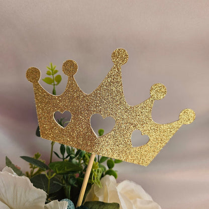 Set of 6 Crown with hearts centerpieces Toppers or use it as Cake Toppers with glittery cardstock for birthday Party Table Decorations Big 6 inch wide and handmade