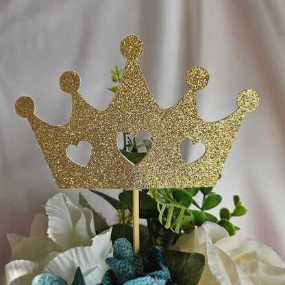 Set of 6 Crown with hearts centerpieces Toppers or use it as Cake Toppers with glittery cardstock for birthday Party Table Decorations Big 6 inch wide and handmade