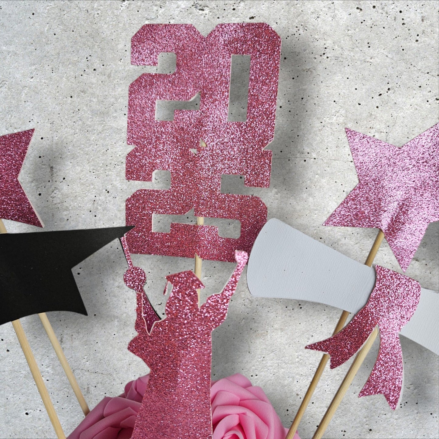 Set of 6 Graduation 2025 Custom Toppers with Glitter to use on Centerpieces – Personalized Decorations for Graduation Parties