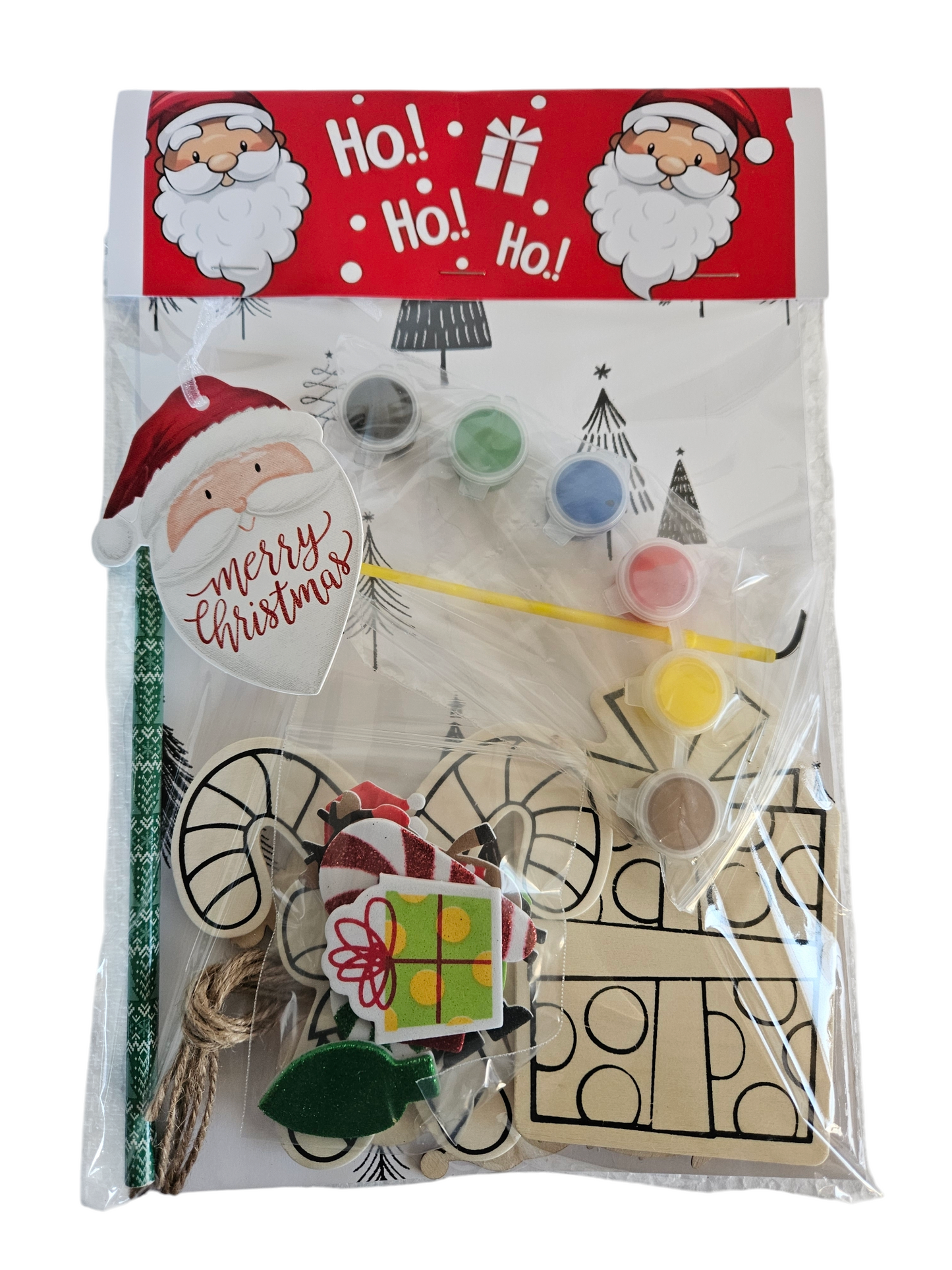 DIY Christmas Gift Set: Wooden Ornaments, Paints, Stickers, and Santa Letter