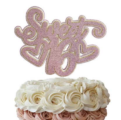 Light Pink Sweet 16 Cake Topper, w Glitter Layers - Elegant Birthday Table Party Decoration