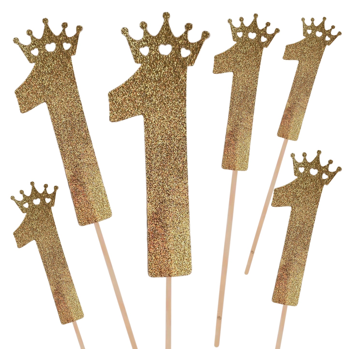 Set of 6 number 1 with Crown centerpieces Toppers or use it as Cake Toppers with glittery cardstock for birthday Party Table Decorations handmade