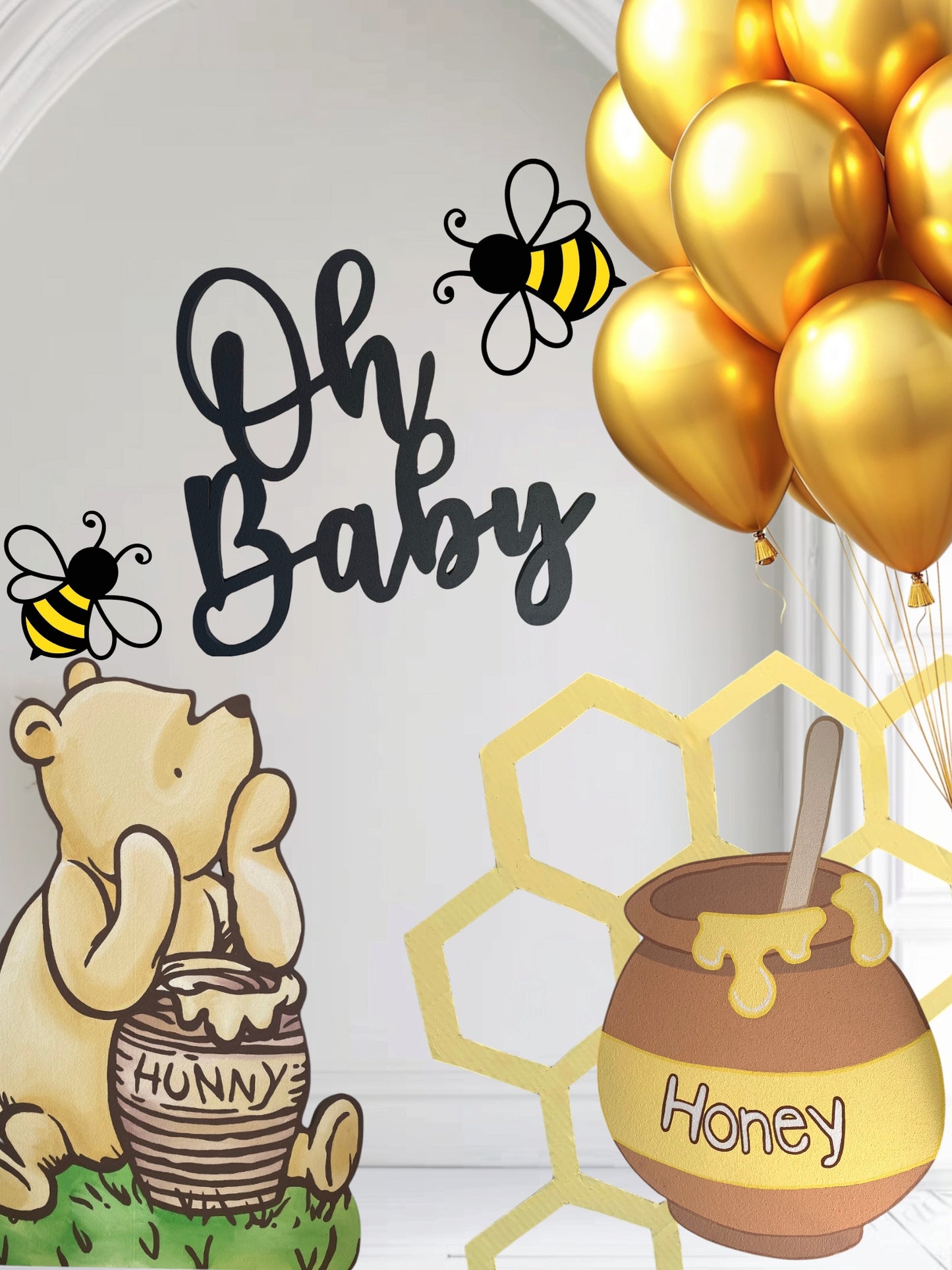 "Oh Baby" black name letters for Winnie the Pooh decoration or baby shower event celebration