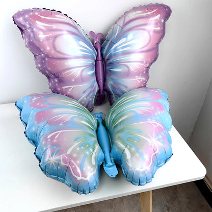 2 Pcs/Pack Butterfly Shape Foil Balloon Pink Blue Butterfly Fairy Balloon for Butterfly Party Baby Shower Wedding Birthday Decor