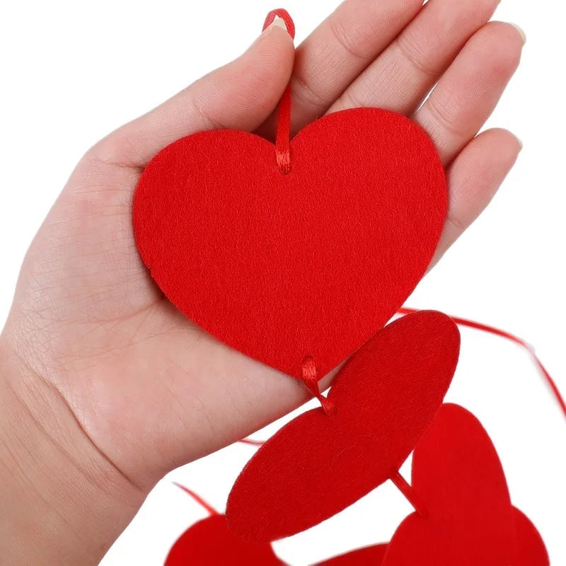 Red Heart Tassel Garlands Wedding Birthday Party Banner Hanging  String Felt Non-woven Fabric Love New Year Decoration Pendant Valentines