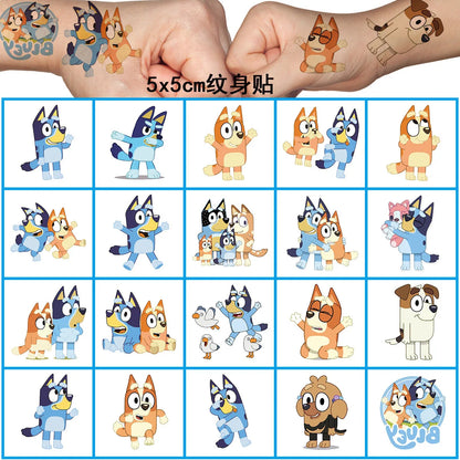 100/200pcs Bluey Tattoo Sticker Anime Cute Bingo Blue Dog Cartoon Tattoo Sticker Water Transfer Children's Birthday Party Gift