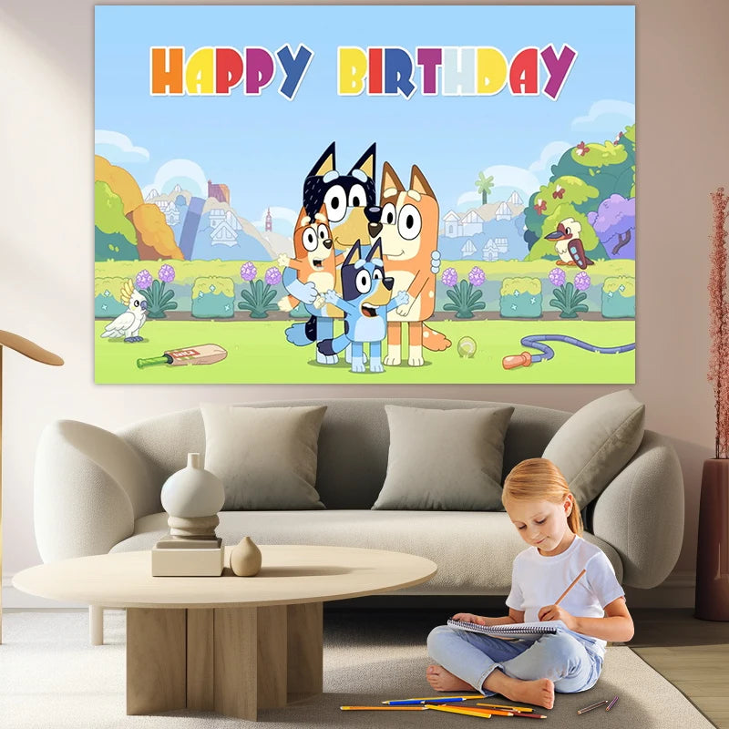 Disney Moose Bluey Birthday Background Banner Cartoon Bluey Bingo Family Children Birthday Party Decoration Background Cloth