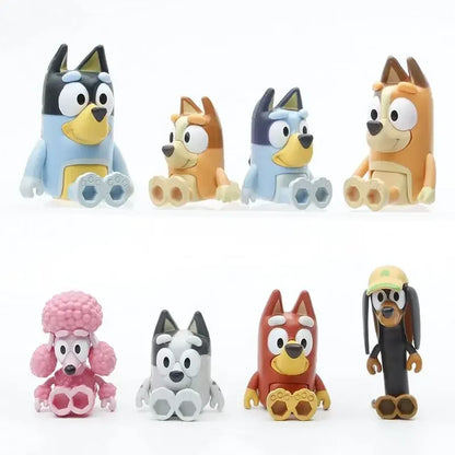 8Pcs/Set Bluey family Bingo Anime Figurines Toy Figures Movable Joints Action Figure Model Children Birthday Cake Decoration Toy