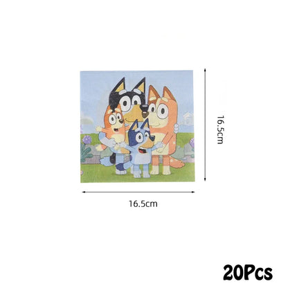 Bluey Dog Theme Birthday Party Supply Disposable Banner Paper Plate  Paper Cup Tissue Hanging Flag Set Birthday Decorations