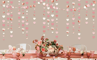 Rose Gold Party Decorations Dusty Pink Heart Garlands Paper Love Streamer for Valentines Day Anniversary Wedding Party Supplies