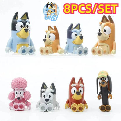 8Pcs/Set Bluey family Bingo Anime Figurines Toy Figures Movable Joints Action Figure Model Children Birthday Cake Decoration Toy