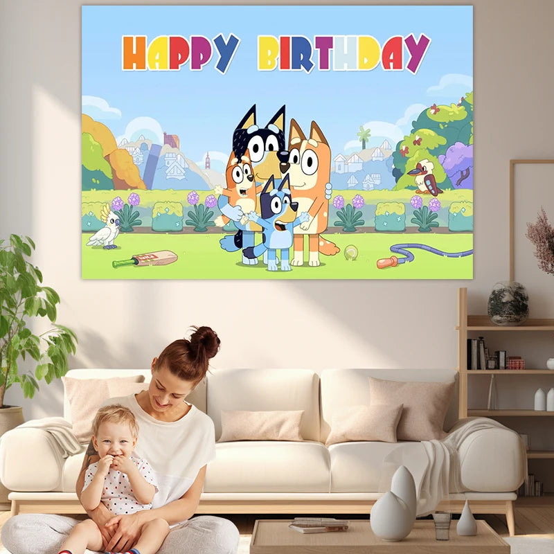 Disney Moose Bluey Birthday Background Banner Cartoon Bluey Bingo Family Children Birthday Party Decoration Background Cloth