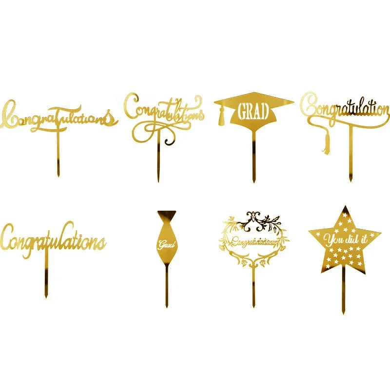 1/10pcs Gold Congratulations You Did It Grad Cake Topper Graduation Celebration  Decoration Party Supplies Baking Accessories