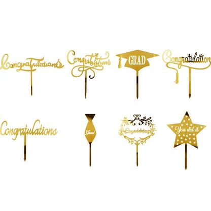 1/10pcs Gold Congratulations You Did It Grad Cake Topper Graduation Celebration  Decoration Party Supplies Baking Accessories