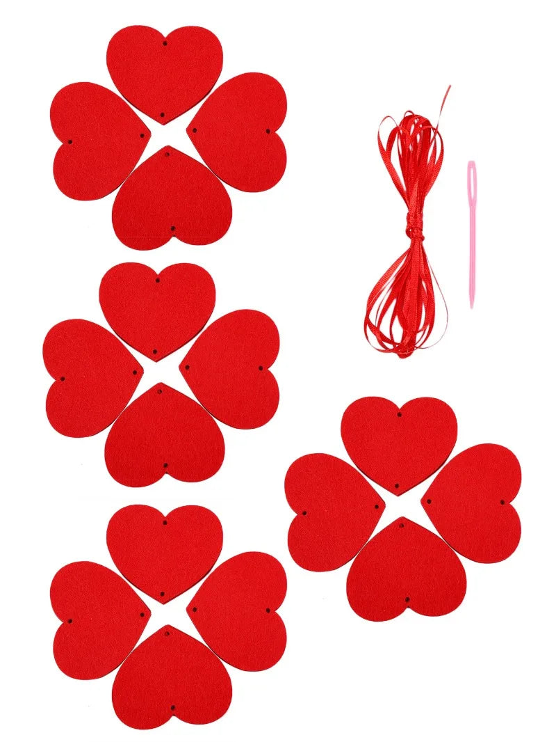 Red Heart Tassel Garlands Wedding Birthday Party Banner Hanging  String Felt Non-woven Fabric Love New Year Decoration Pendant Valentines