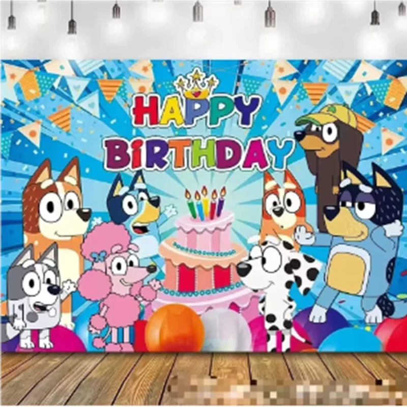 New Cartoon Bluey Background Cloth Bluey Children's Boys and Girls Birthday Party Background Cloth Decoration