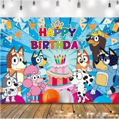 New Cartoon Bluey Background Cloth Bluey Children's Boys and Girls Birthday Party Background Cloth Decoration